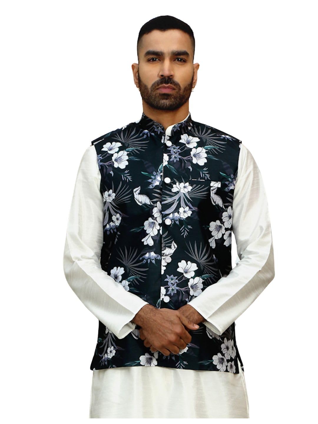 kraft india Men's Sleeveless Nehru Jacket in Silk Blend – Floral Printed Festive & Wedding Wear-picture-29