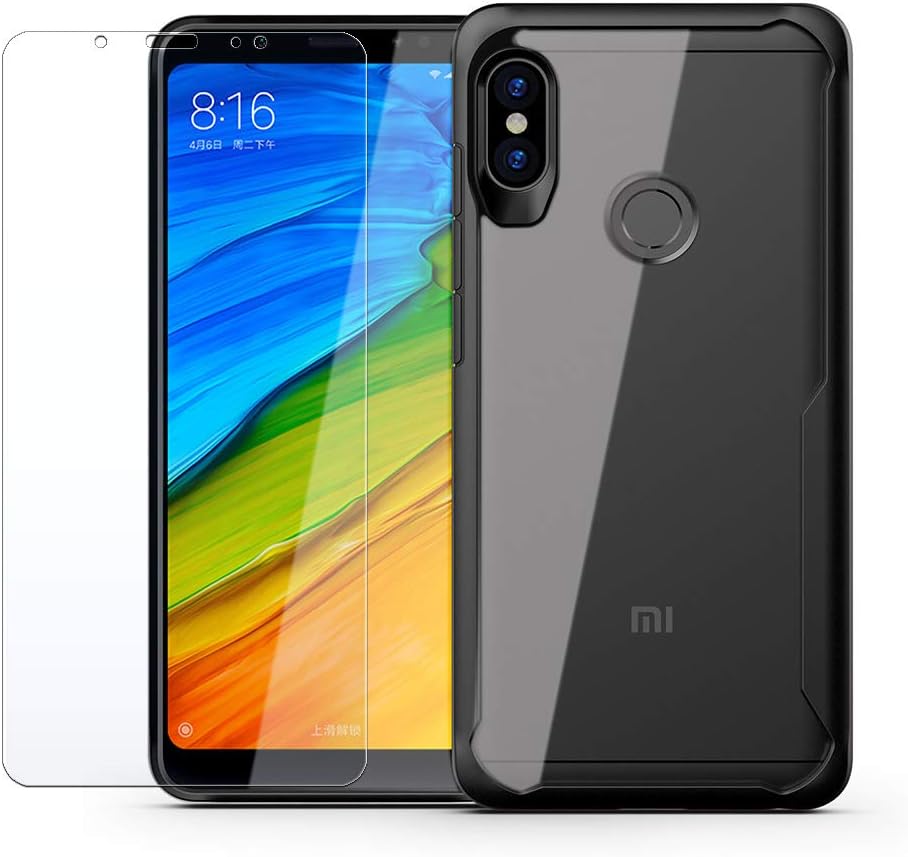 Compatible with xiaomi redmi Note 5 pro Cases and Screen Protector Clear case Skin Cover mi Protective Bumper 5.99inch -Black