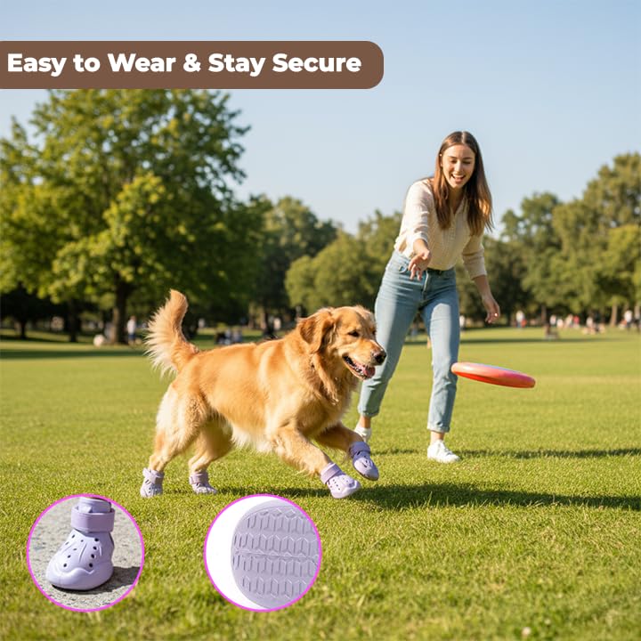Image of Anti Skid Paw Protector Dog Boots for Hot Summer for Maltese | Waterproof Eva Pet Shoes Anti-Slip | Soft & Lightweight Dog Footwear - Size 7 - Purple