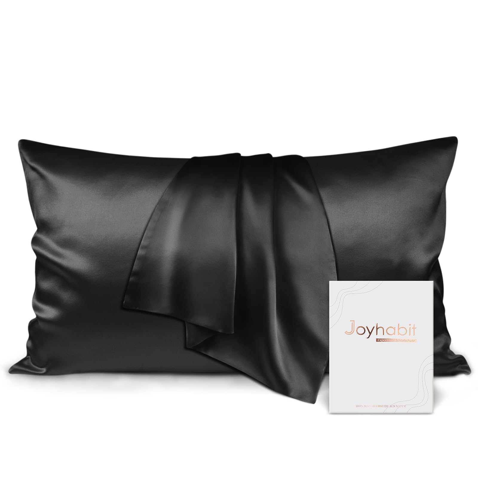 Joyhabit Seidenkissenbezug 40x80, Schwarz, 16MM Silk Pillowcase aus 100% Bio Maulbeerseide, Super für den Schutz der Haarqualität und der Haut