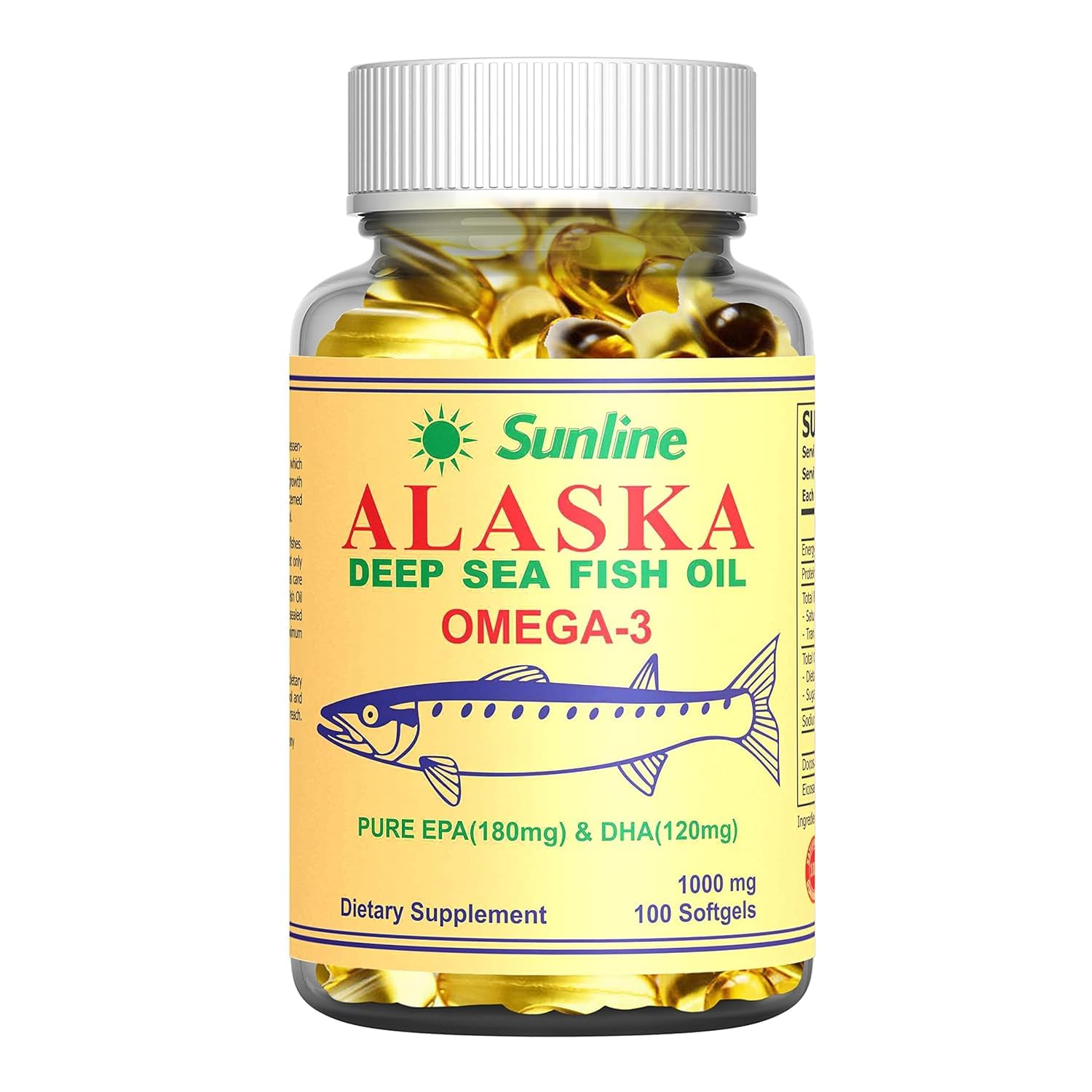 Sunline Alaska Deep Sea Fish Oil, Omega-3 with EPA 180mg & DHA 120mg, 1000mg, 100 Softgels-image-40