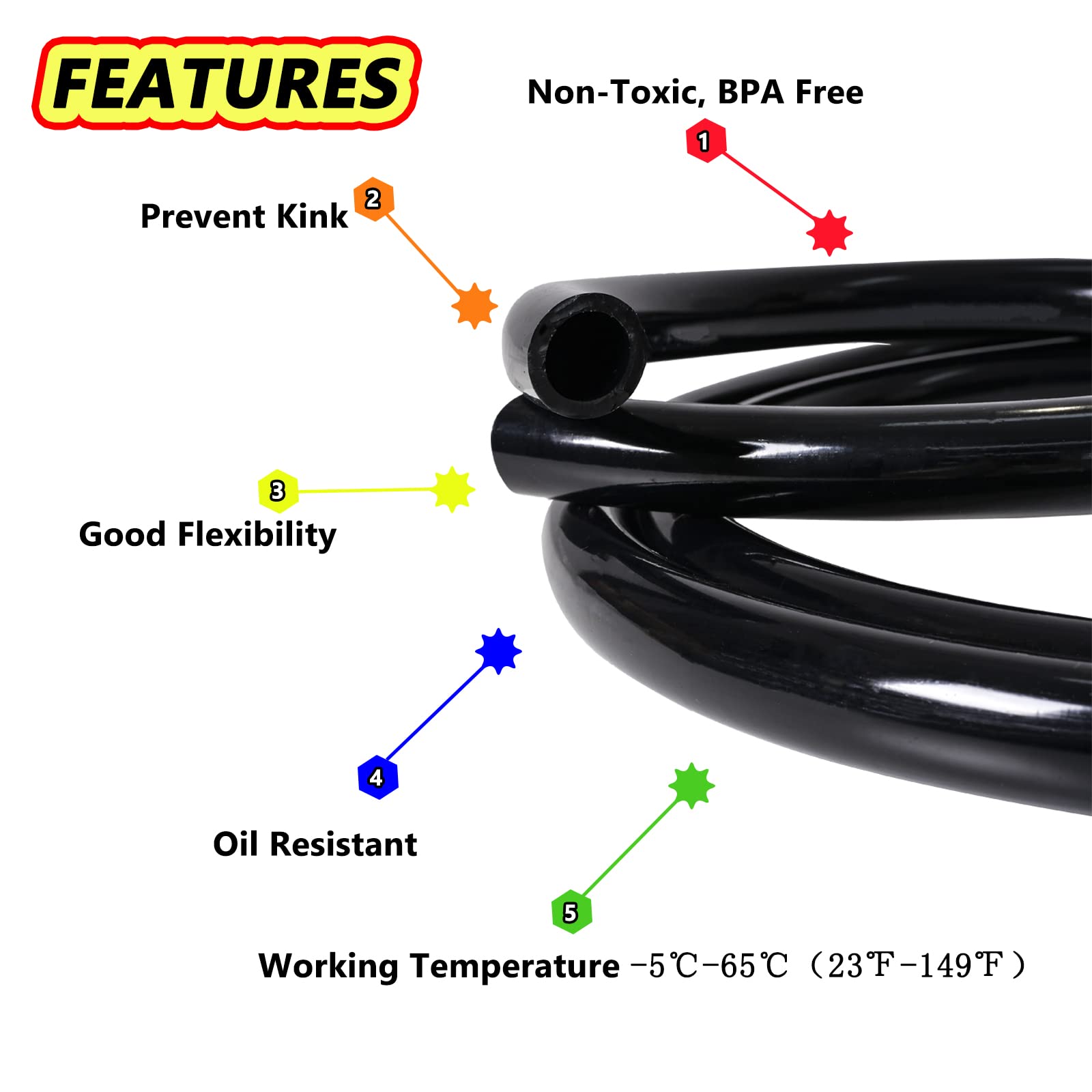 Feelers Tubo de vinilo de PVC negro de 1 pulgada de diámetro interior x 1-1/4 pulgadas de diámetro exterior para acuario, línea de aire, manguera ligera sin BPA, 9.84 pies