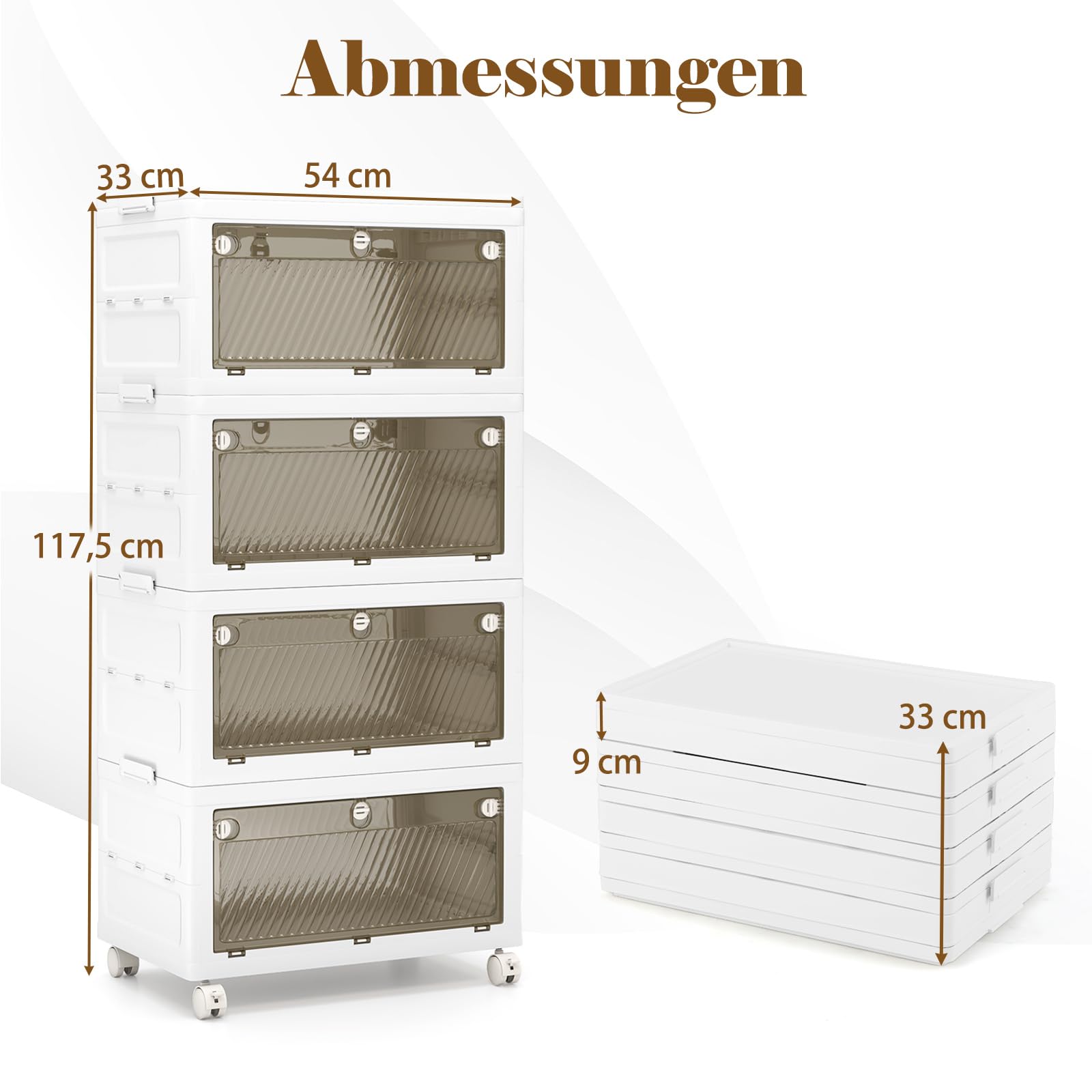 COSTWAY 168 L Aufbewahrungsbox mit Deckel, 4er Set Stapelboxen faltbar, Aufbewahrungsbehälter mit Zweiweg-Türen & Rollen, Boxen Aufbewahrung Kunststoffbox, Weiß (168 L)