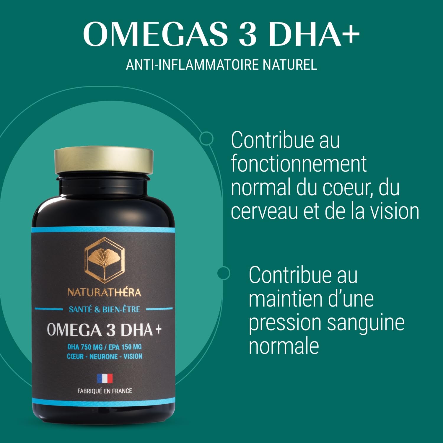 OMÉGAS 3 DHA + - Dosage Fort - O3 & Pureté - Sans Odeur - Anti-inflammatoire - Complément Alimentaire Cerveau Coeur Vision - 150 Gélules - Fabriqué en France - Sans Additif Allergène OGM