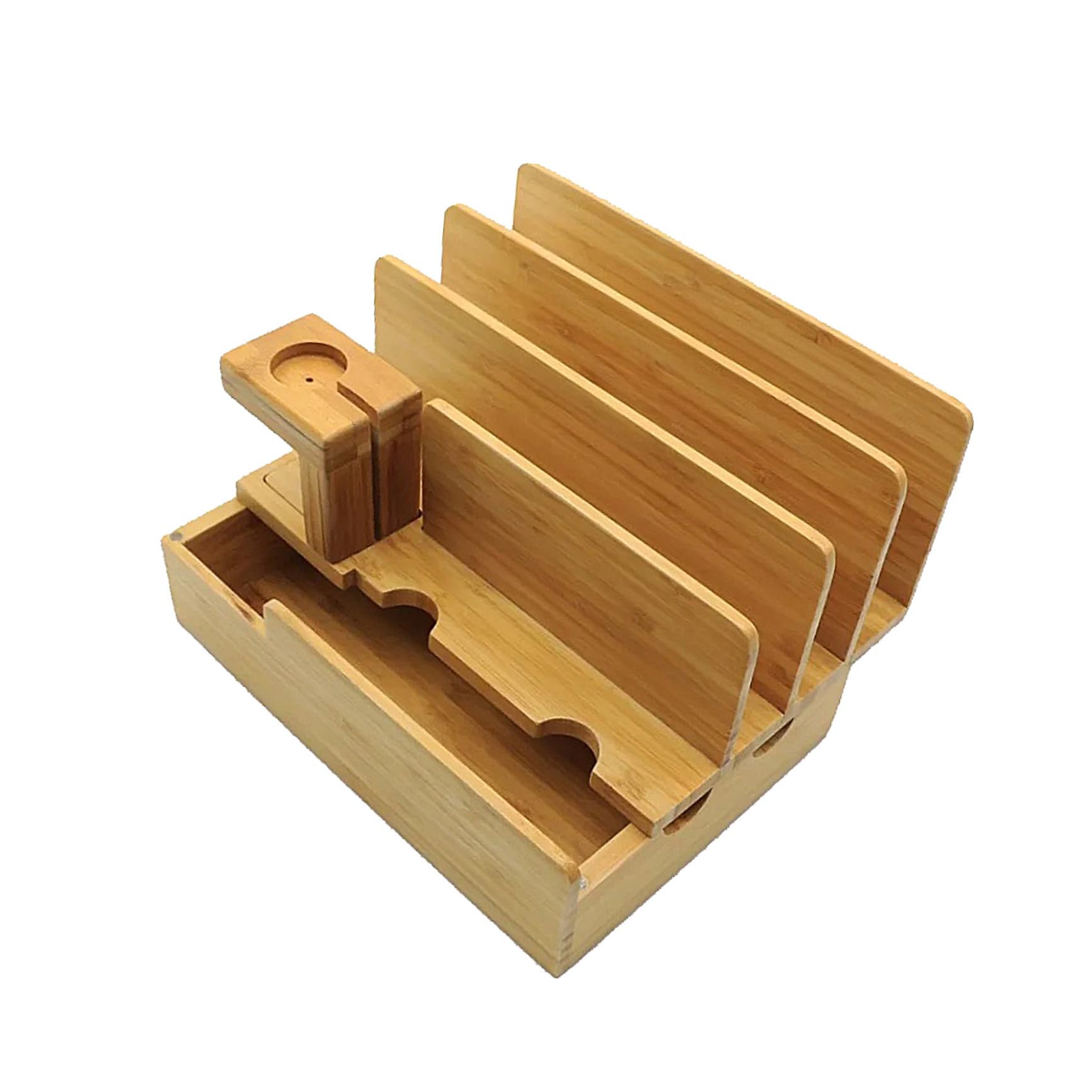 DOITOOL Support de Chargeur en Bambou Naturel pour Montre Connectée et Téléphone Portable, Station de Charge Multifonction Bureau, Compatible Montre Intelligente, Finition Bois, Taille