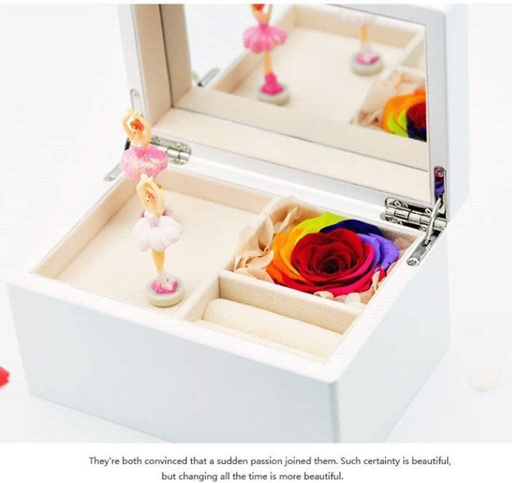 Caja Musical Personalizada Caja de joyería de música de bailarina con caja de almacenamiento de joyas de madera de flor eterna, regalo personalizado para el Día de San Valentín Cajita de Musica ( Colo