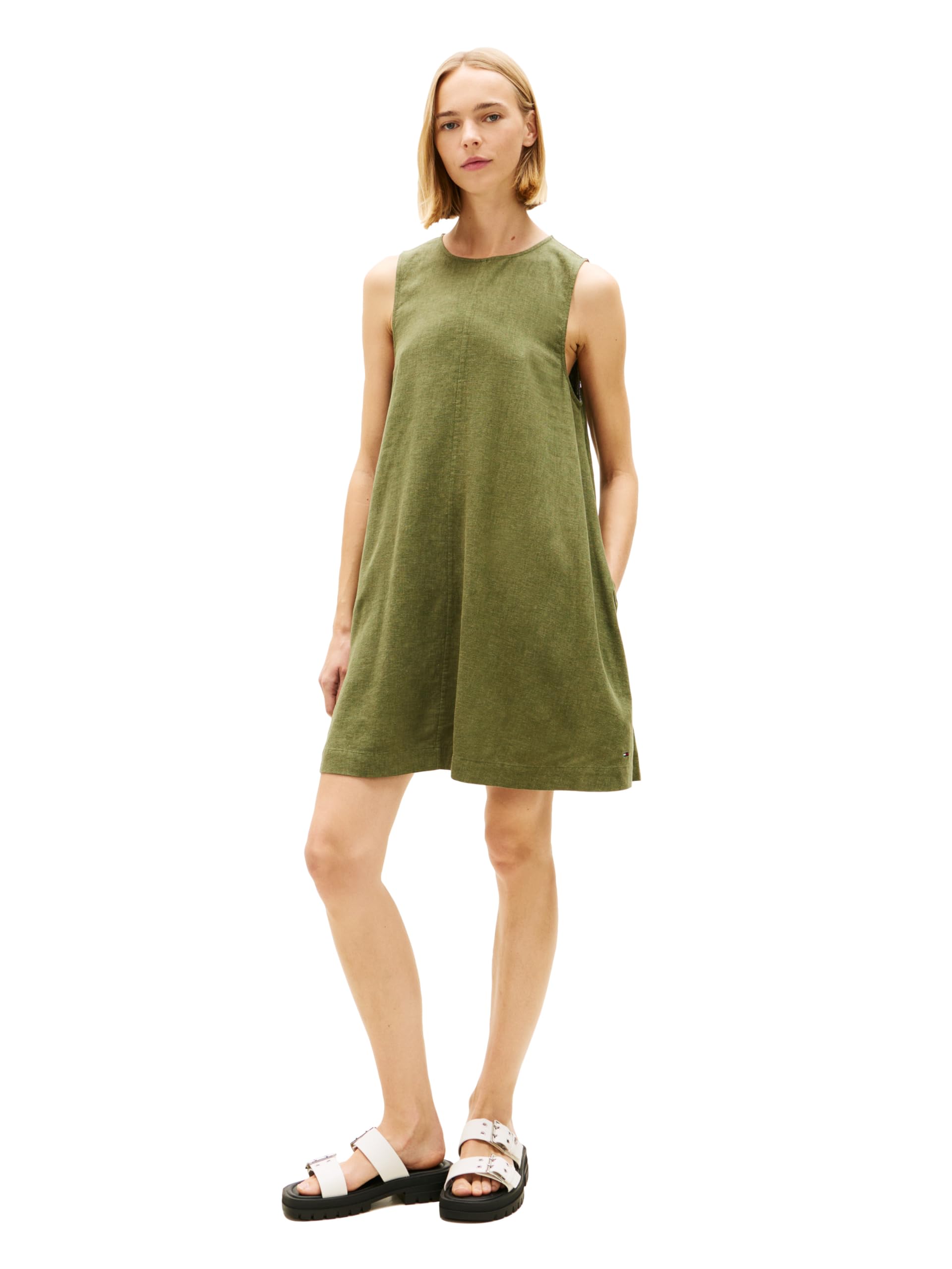 Women's Lightweight Linen Sleeveless A-line Shift Dress with Pockets