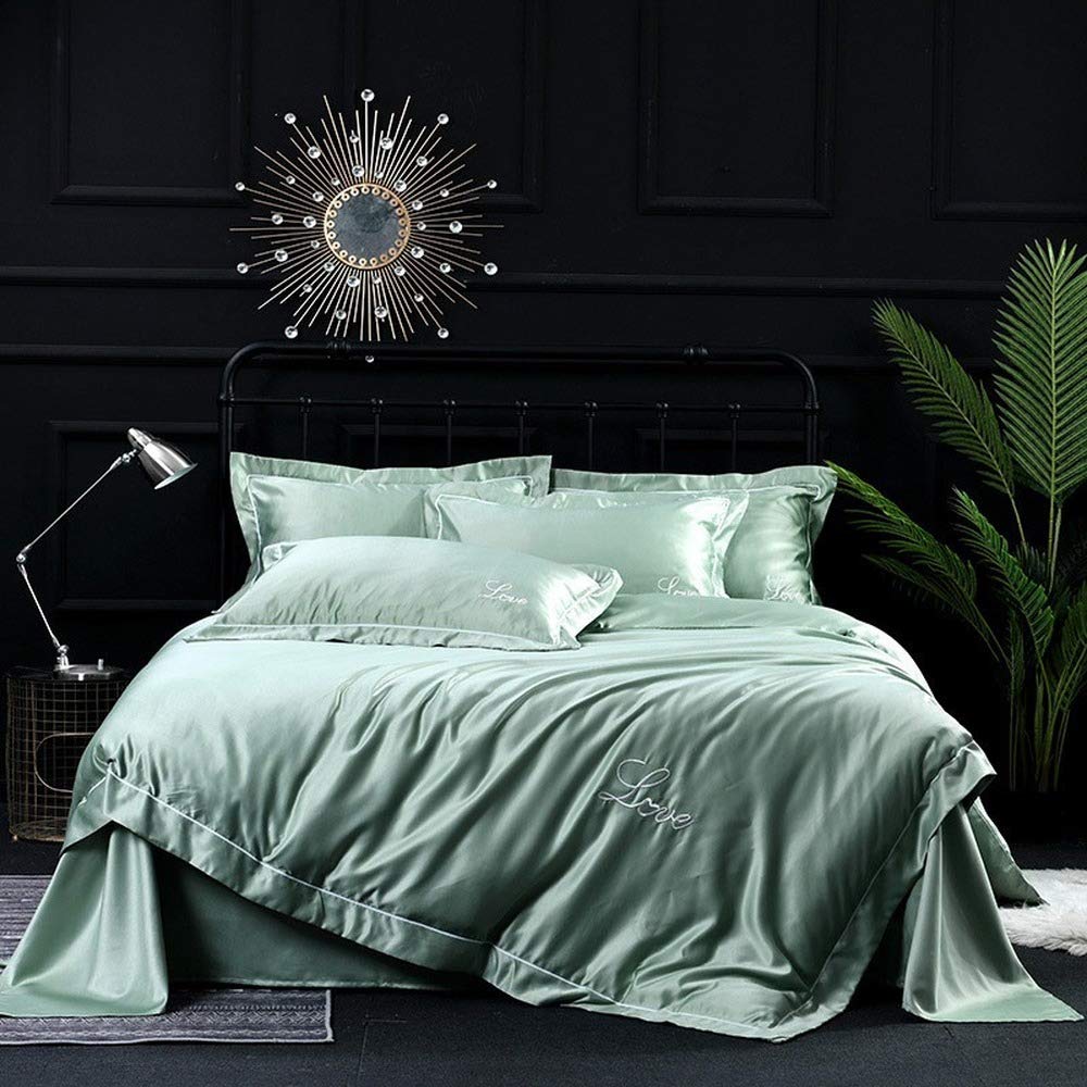Parure de lit soie bleu 200 x 230 cm pour transformer votre chambre en suite
