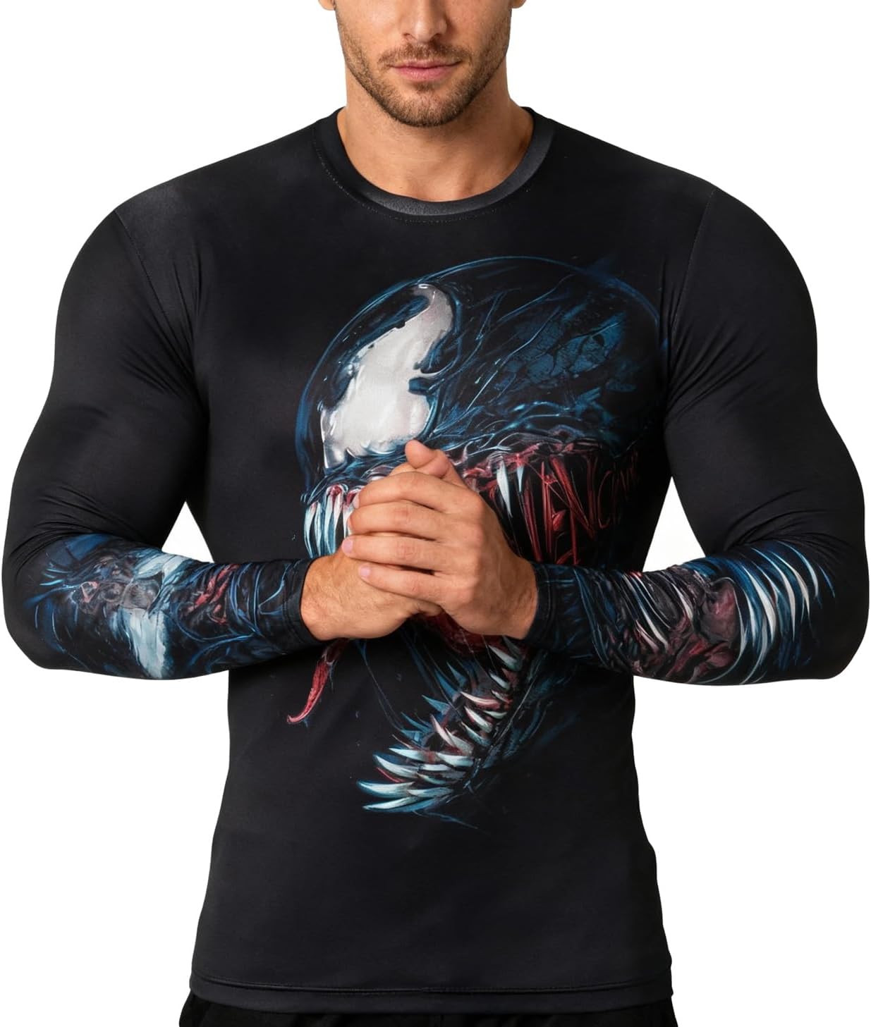 Men' Digital Printing Tights Stretch Fitness Sports T-Shirt Quick-Drying Shirt Long Sleeve Top