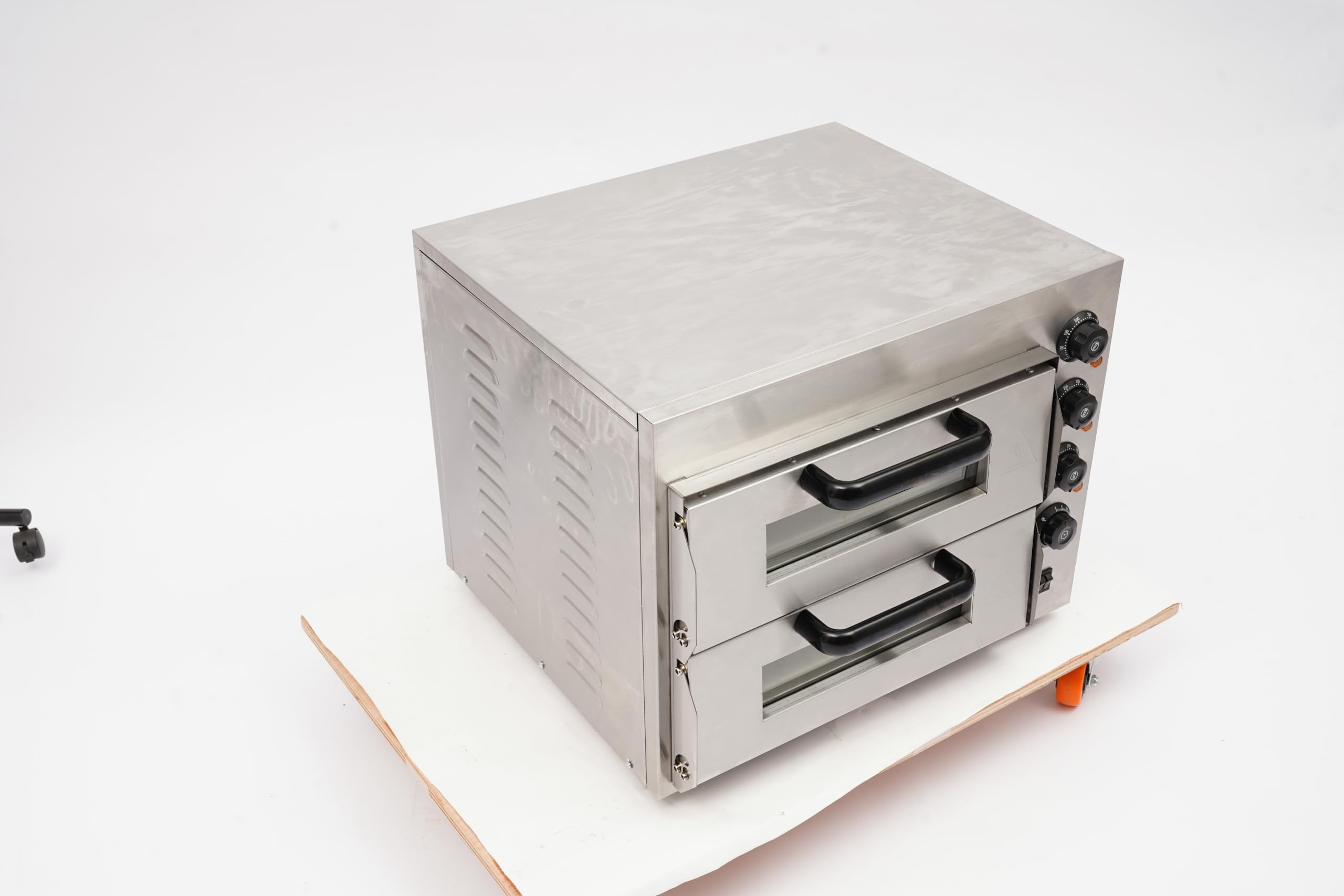 Forno per pizza commerciale da 14 pollici con timer da 50-350 °C e timer da 60 minuti | Forno elettrico doppio per pizza, 3000 W, in acciaio inox, 20 l per piano, professionale a 2 piani, per ristorante e casa