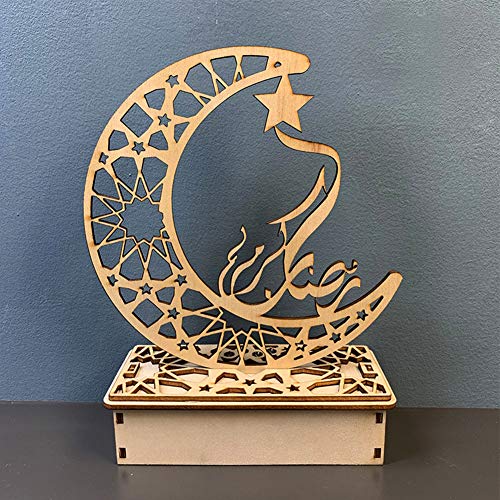 Eid Crafts Night Light Ramadan Mubarak Lamp Decorations Wooden Moon Star Led Lights Home Party Bedroom Ornaments Gift For Muslims Islamic Table Decor (G1) #TOP1
