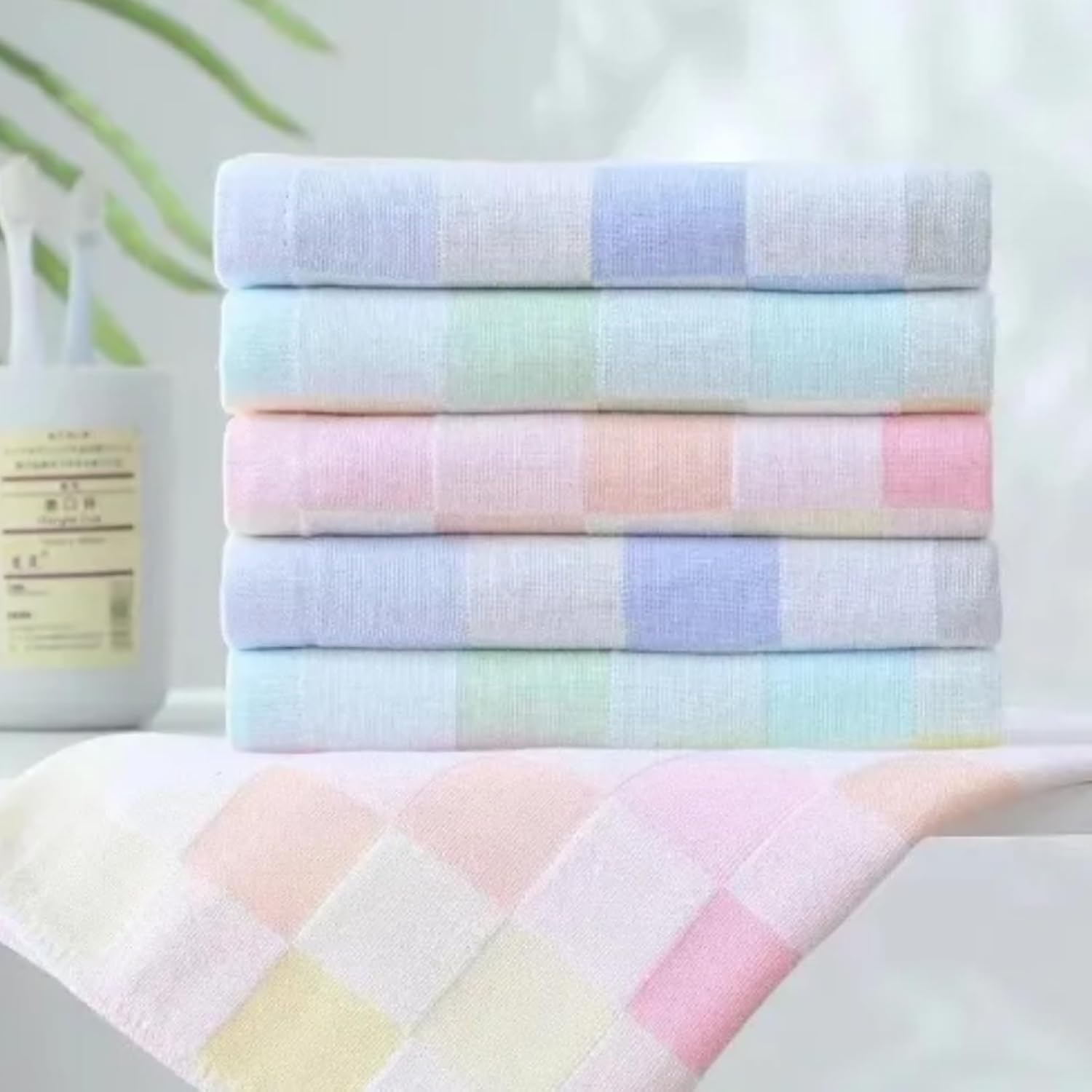 Cotton Face Towel, Multicolour Checkered Pattern, Soft Handkerchief for Women and Kids, Pack of 4-image-23