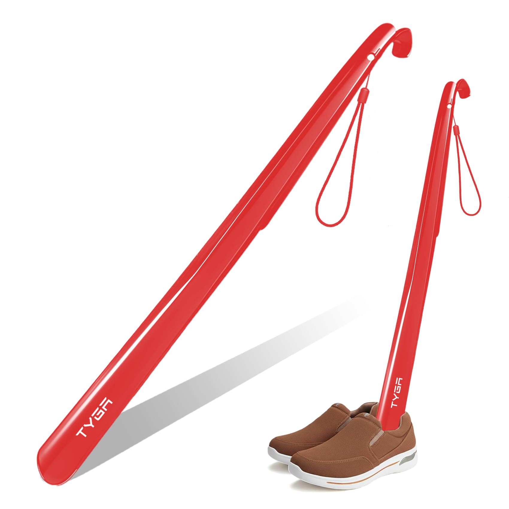 TYGA STORE Shoe Horn Extra Long Handled 23 inches, 58cm, Comfortable, Elongated Footwear Fitter (For Men & Women) (Red, 1)
