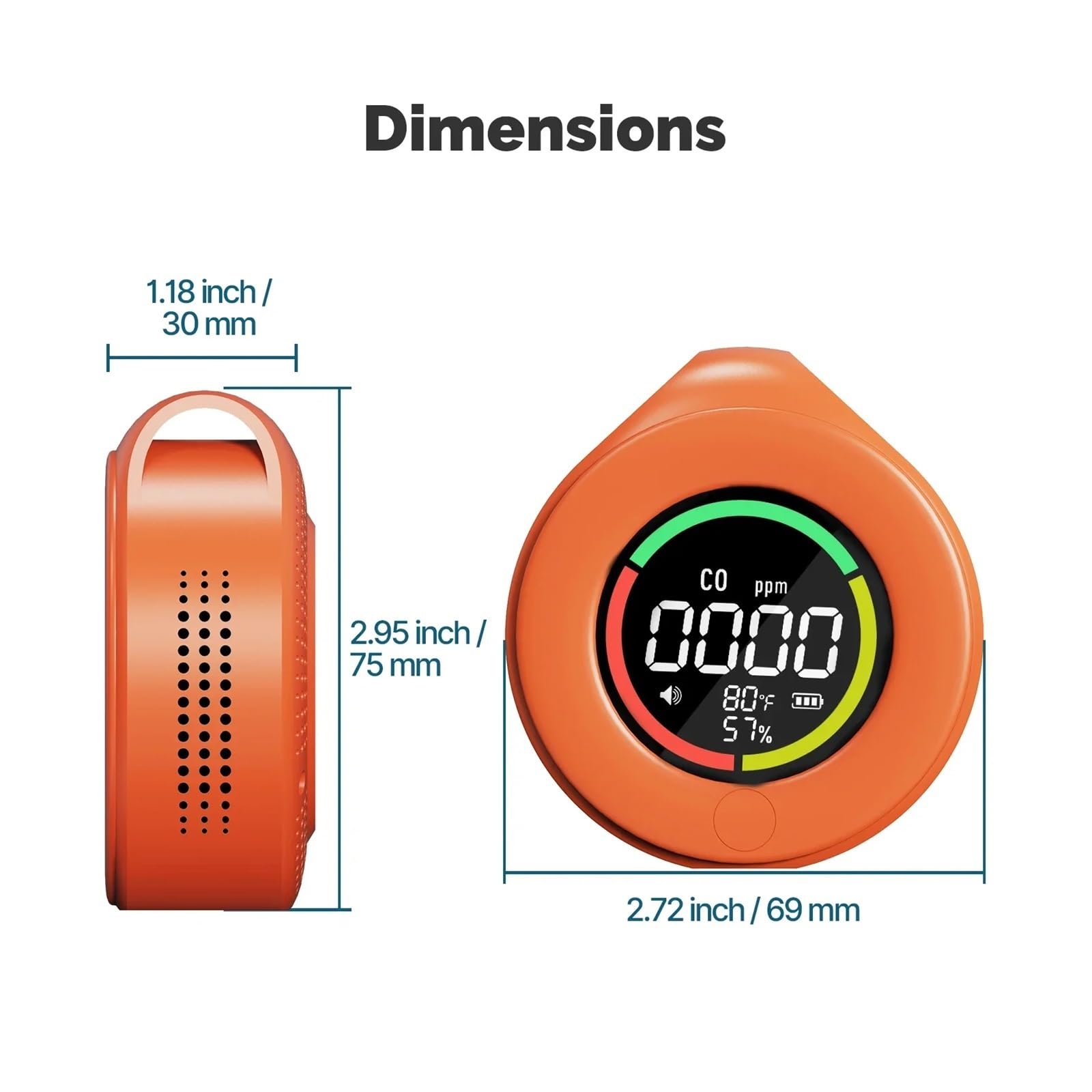 Détecteur de gaz, Mini détecteur de monoxyde Carbone Voyage 3 en 1, Portable, température/humidité/CO2, avec Aspiration magnétique(Orange Sensor)
