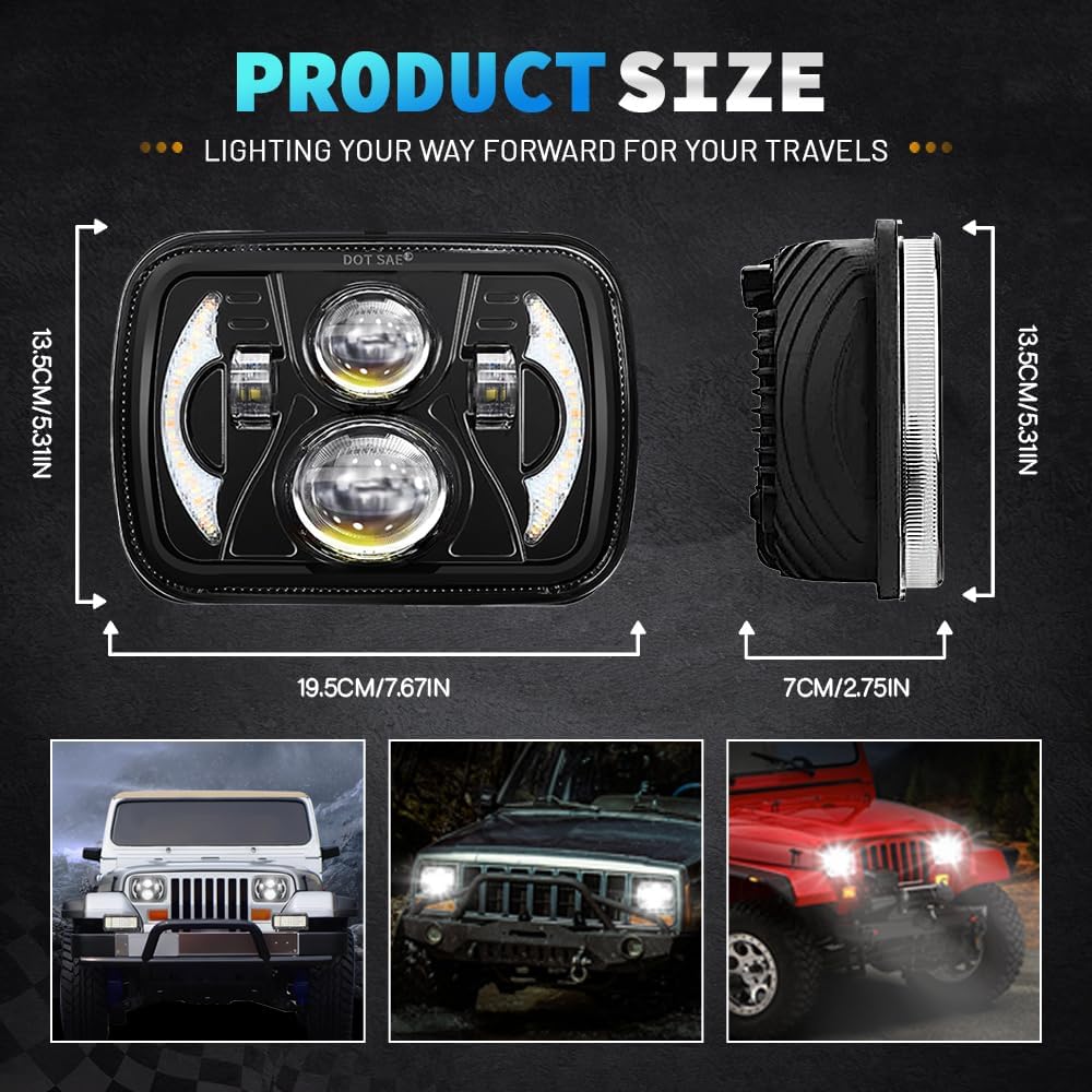 5x7 LED Headlight,5x7 7x6 LED Headlights H6054, Anti-Glare DOT Approved Sealed Beam with DRL & Amber Turn Signal, Hi/Low Beam for Jeep XJ YJ, GMC Comanche MJ