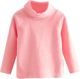 Simple T Shirts Girls' Sweater Spring and Autumn High Neck Solid Long Sleeve Round Neck Top Party Birthday School 2t Shirt Girls (Pink, 9-10 Years)