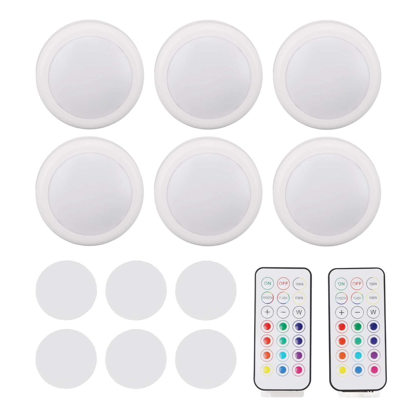 Puck Light Kits, 6PCS Puck Lights with 2 Remote Control, 13 Color Changeable, Adjust Brightness, Auto Off Setting LED Closet Light for Kitchen, Bedroom Closet, Display Cabinet
