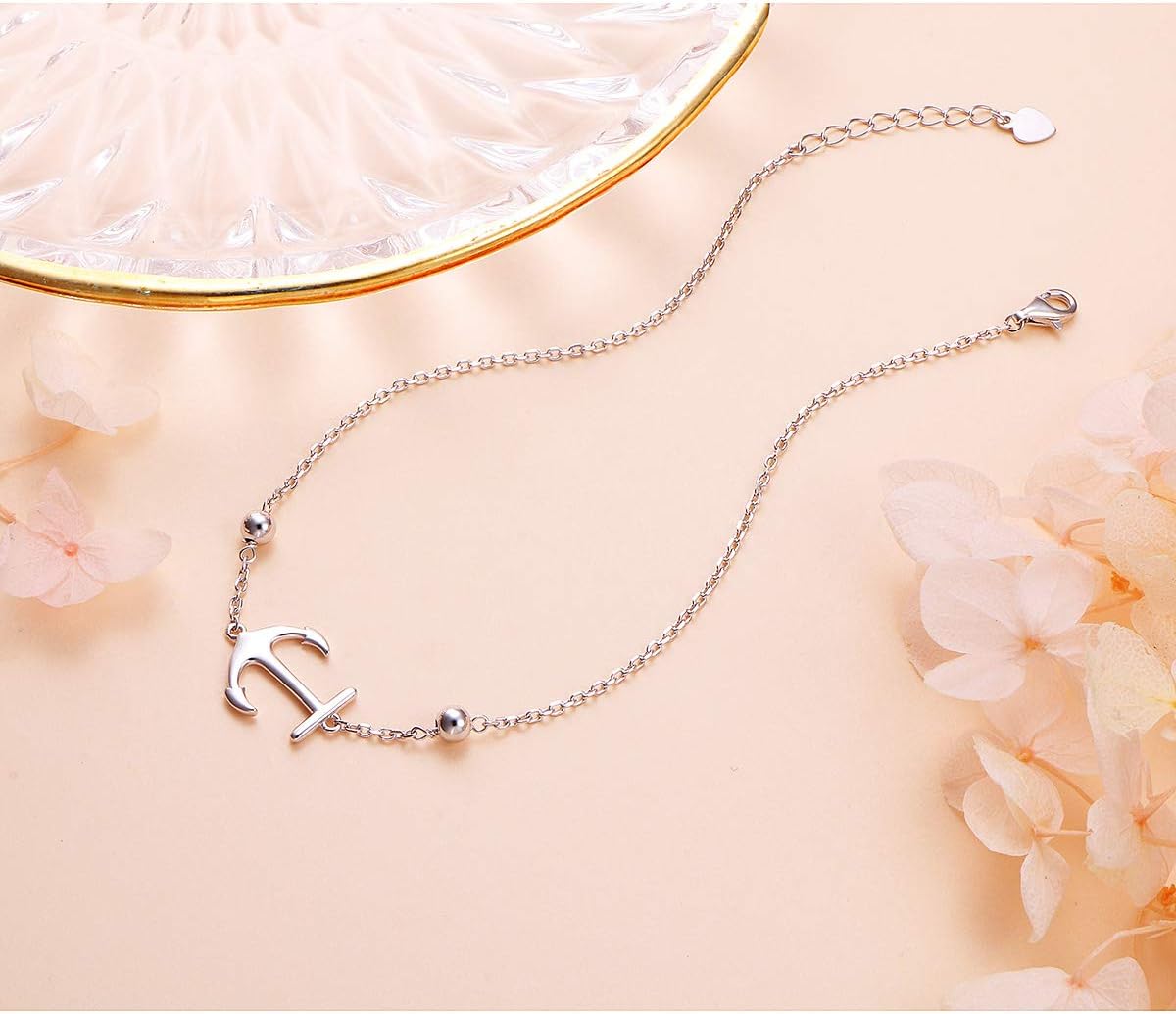 FLYOW S925 Sterling Silver Anklet for Women Summer Boho Beach Charm Adjustable Foot Ankle Bracelet Jewelry Birthday Gift - Image 3