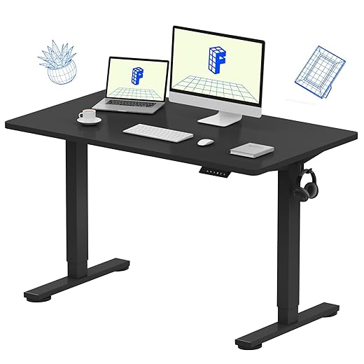 FLEXISPOT Electric Standing Desk Height Adjustable Desk 48 x 24 Inches Sit Stand Desk Home Office Desk Whole-Piece Desk Board (Black Frame + 48 in Black Top)