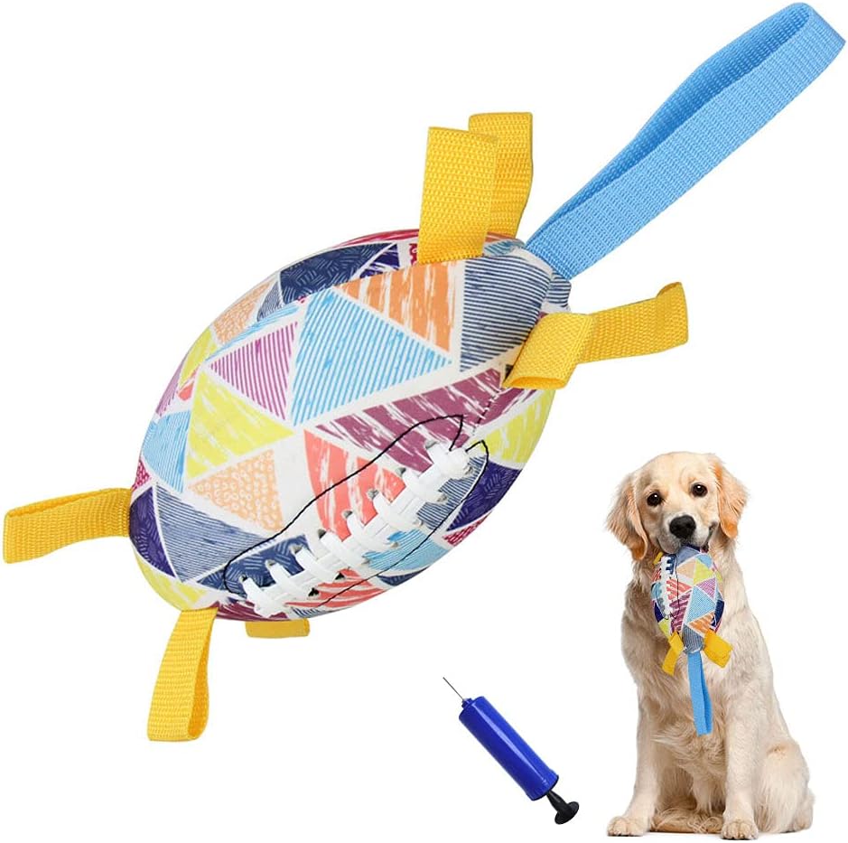 Dog Football with Grab Tabs, Interactive Dog Toys for Tug of War, Rubber Dog Tug Toy, Dog Water Toy, Durable Dog Balls for Medium/Large…