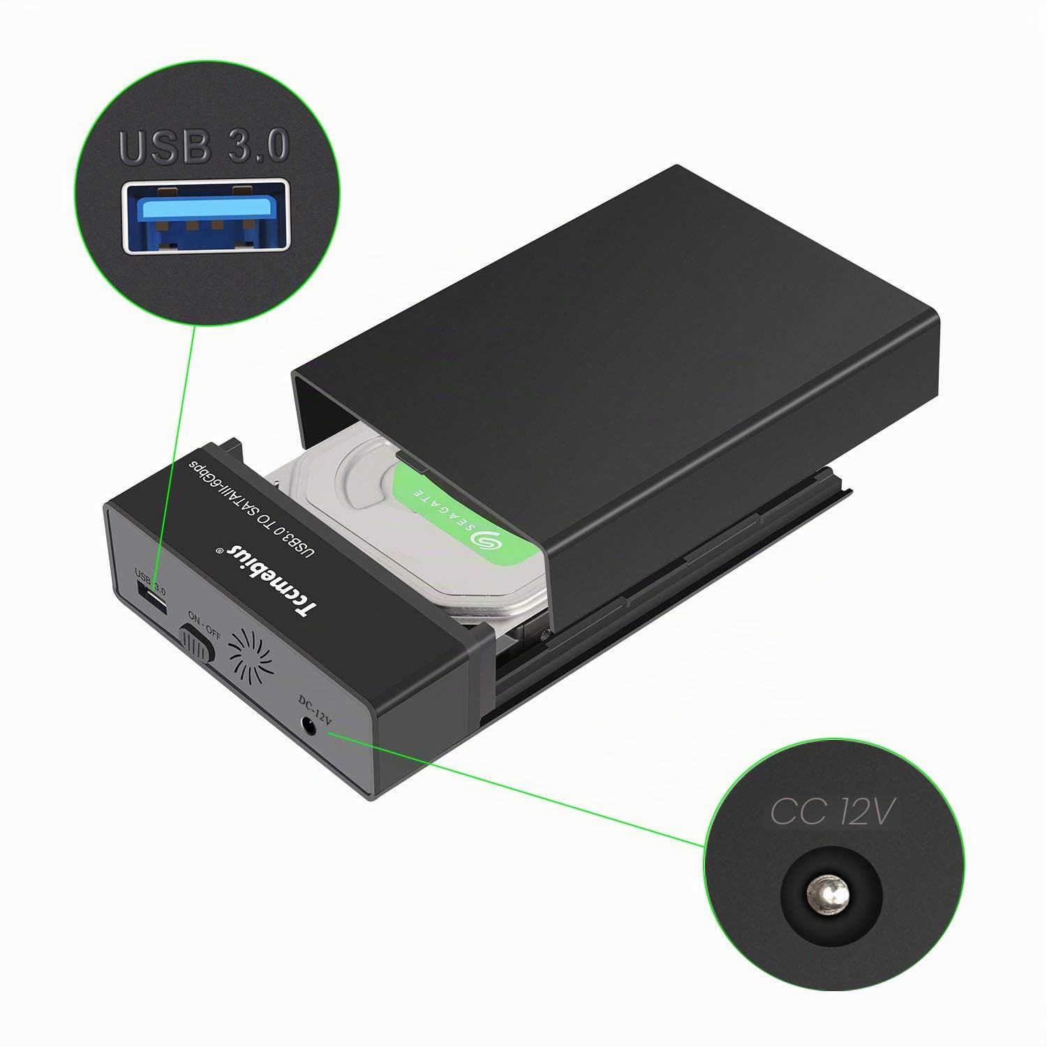 TCC-S863-DE USB 3.0 a SATA Esterno Alloggiamento per Disco Rigido per 2.5 3.5 Pollice HDD SATA I/II/III SSD (Massimo 20TB), Supporta UASP, Sonno Automatico, Installazione Senza Attrezzi