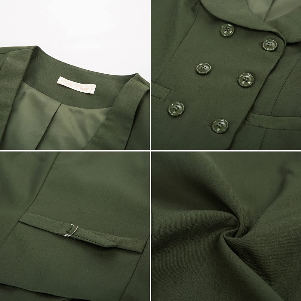 Belle Poque Chaleco de mujer cruzado de color liso formal retro estilo empresarial