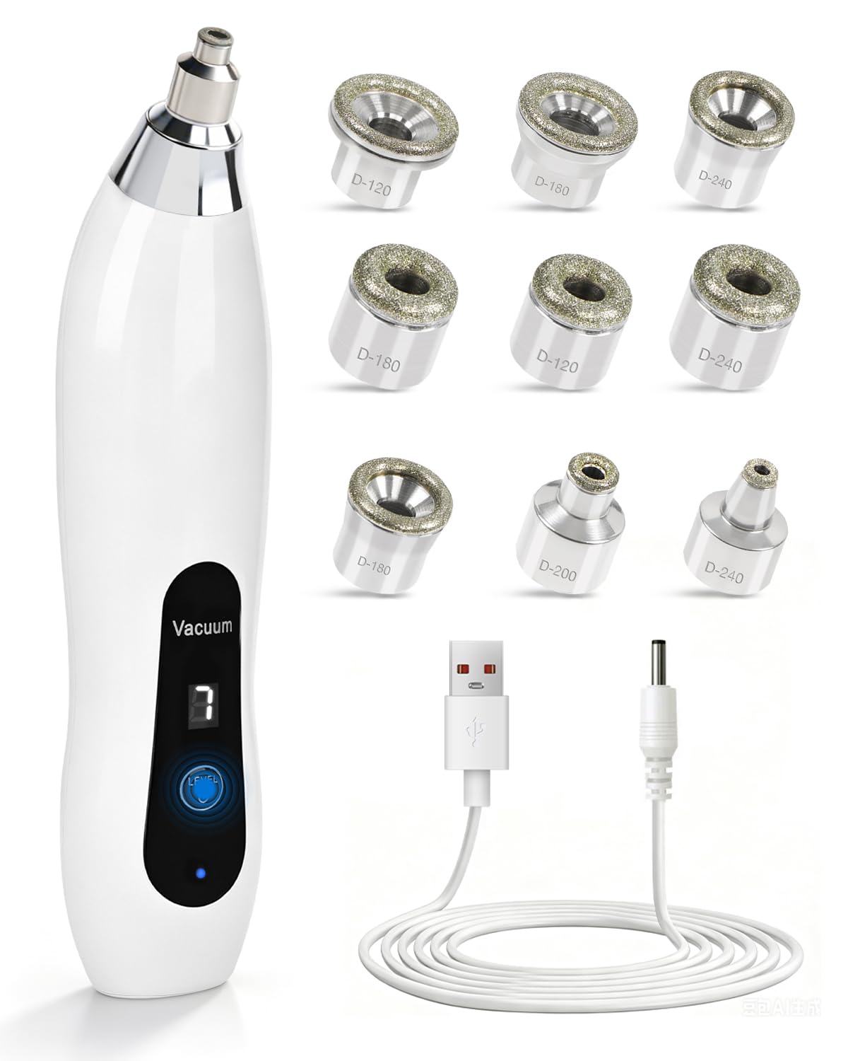 Mikrodermabrasionsgerät mit 9 Diamantaufsätzen, 7 Stufe, Tragbare Dermabrasion Maschine für Gesichtspeeling, Porenreinigung & Hautpflege Zuhause