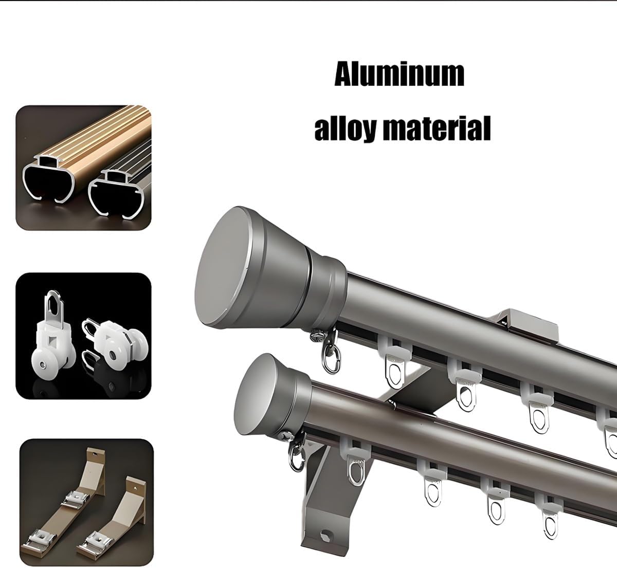 Double Curtain Rods - Durable 2-Layer Aluminum Tracks for Wall-Mounted Drapery - Blackout Curtain Rods for Living Room & Bedroom Windows - 0.80m, Stylish White Finish