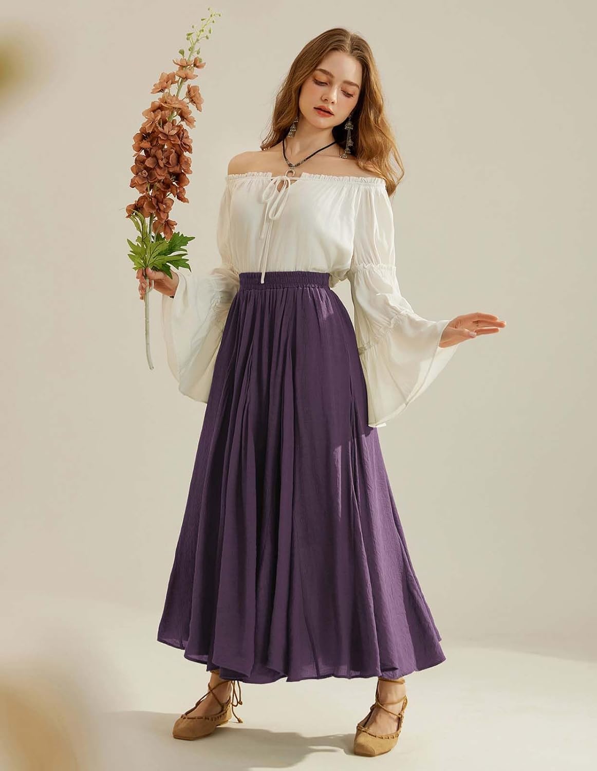 Scarlet Darkness Maxi Skirts for Women Long Flowy Boho Renaissance Skirt with Pockets - Image 2