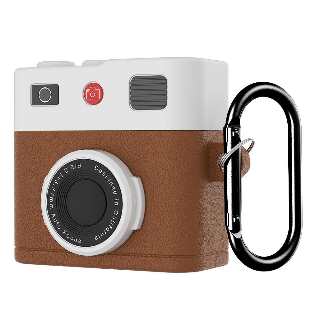 for AirPods Pro 2 XDcase Retro Camera Style Silicone Earbuds Case(Brown)