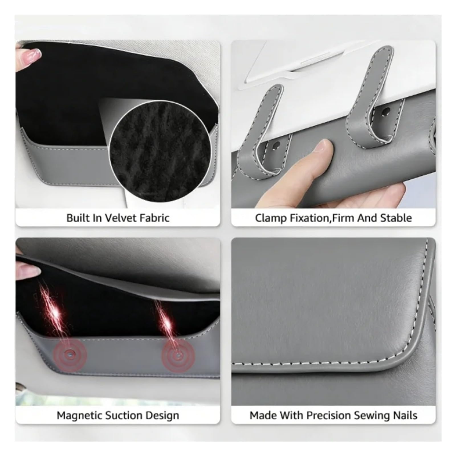 Soporte para Gafas De Sol Coche Estuche para Visera Organizador Almacenamiento Accesorios Interiores Magnéticos Cuero Estuche para Gafas De Sol Coche(Gray)