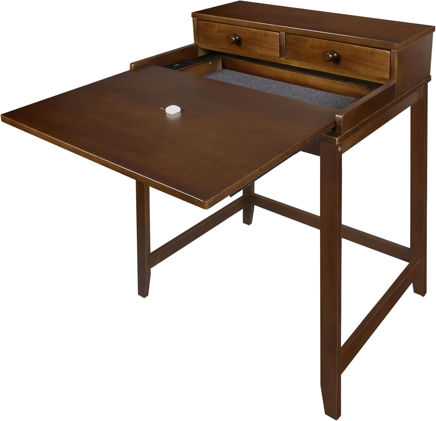 Solid Wood Brown Home Office Desk with Hutch and Drawer