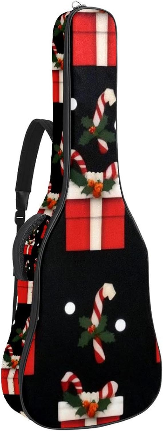 40/41/42-inch Merry Christmas Acoustic Guitar Bag With Adjustable Shoulder Strap And 2 Storage Bags. Guitar Bag With Back Hanging Loop, Electric, and Classical Guitars