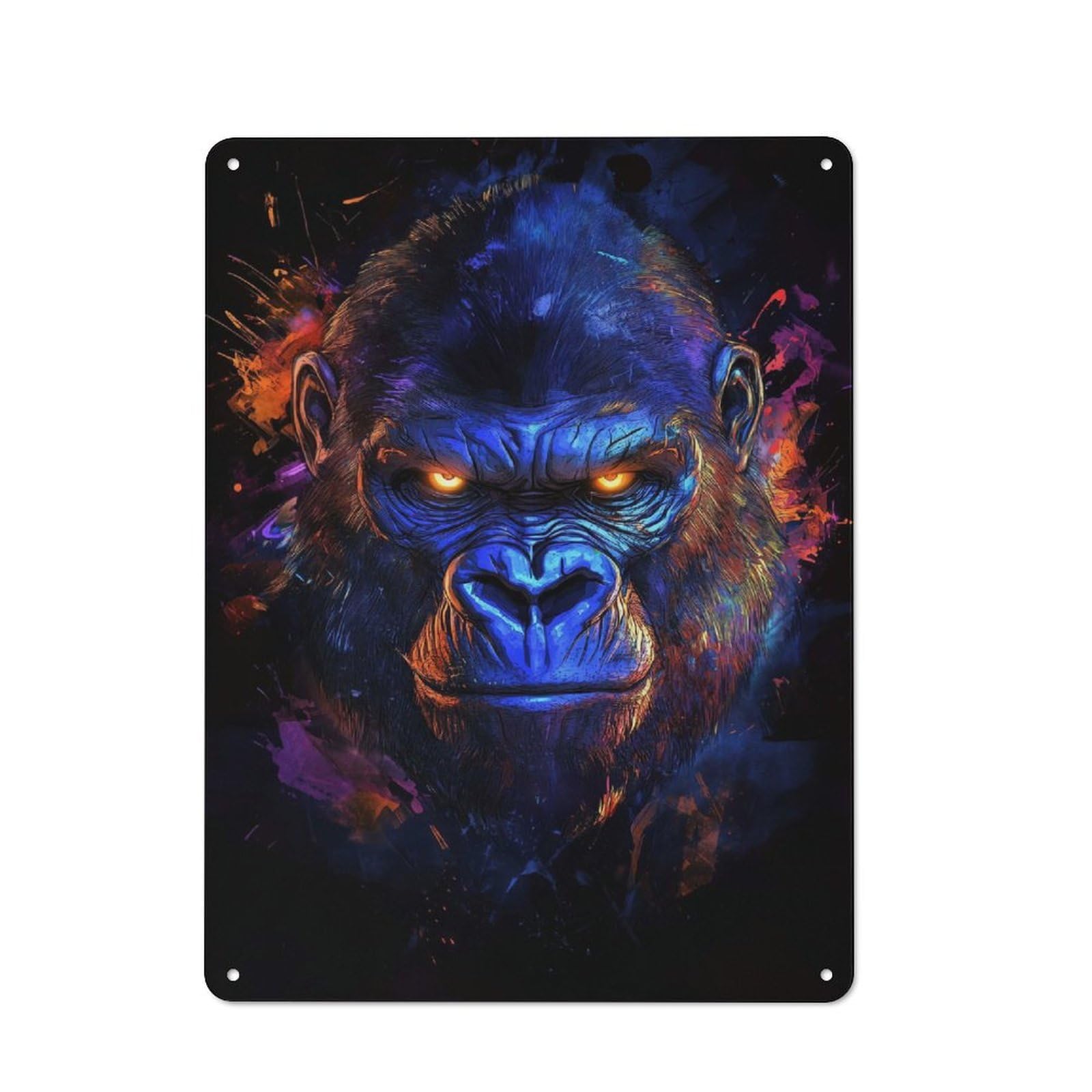 Junmoney Gorilla Portrait With Neon Colors Country Vintage Metal Wall Decor 40X30cm, Decorative Tin Sign For Cottage, Kitchen, Hallway Or Breakfast Nook
