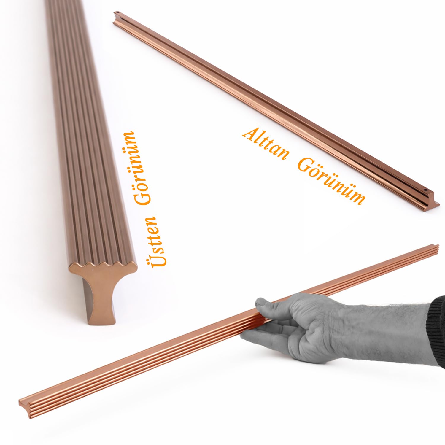 Foça Çizgili Bronz 800 mm 80 cm Çekmece Kulp Modern Metal Dolap Kulbu Mutfak Banyo Gardırop