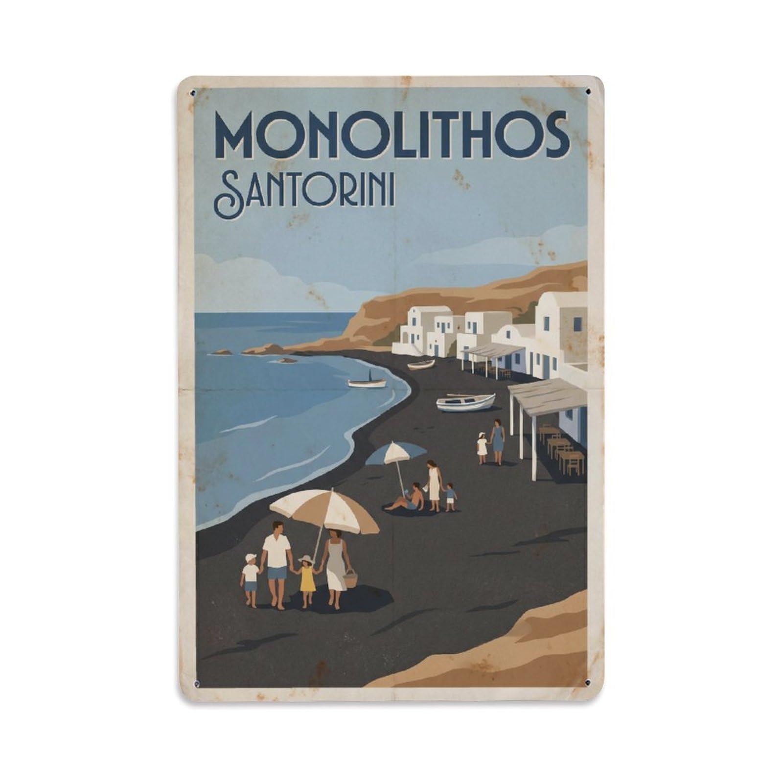 Este 8X12inch Style Vintage Travel Monolithos Beach Santorini Metal Tin Sign