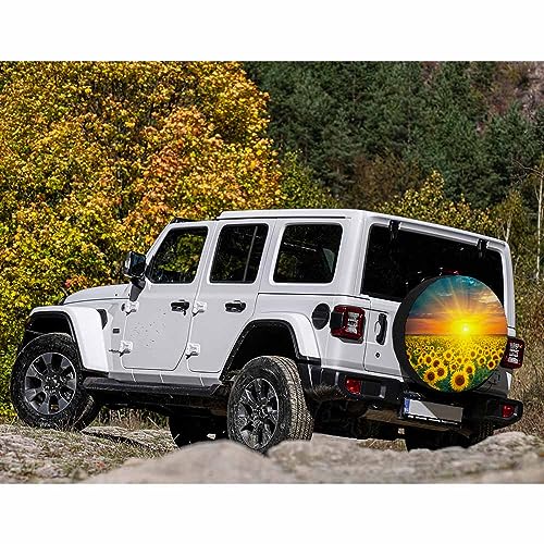 Image of Sunflowers Field Spare Tire Cover Sunrise Golden Yellow Sunflower Sunlight Bright Cloudy Weatherproof Universal Wheel Protectors Camper Tire Covers for Trailer Rv Travel(17 inch)