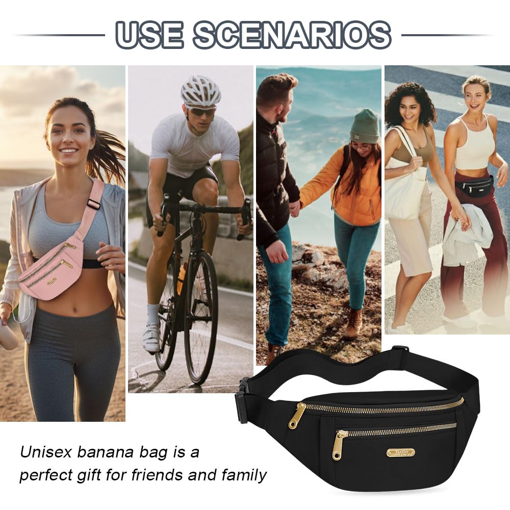 Sac Banane,Sacoche Banane de Randonnée,Fanny Pack Waist,Bum Bag Belt,Sacs De Poitrine Réglable,Sac Ceinture Voyage,Sacoche à Bandoulière Sport pour Outdoor, Shopping, Usage Quotidien - Noir