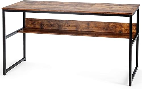 Miniatura 18 de Tangkula Escritorio para computadora de 55 pulgadas con estantería, mesa de escritura de estudio con estante de almacenamiento y marco de metal