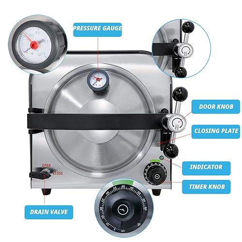 Miniatura 3 de Máquina de autoclave de alta temperatura 14L 900W Equipo de vapor de autoclave de laboratorio dental para limpieza de herramientas de dentista,