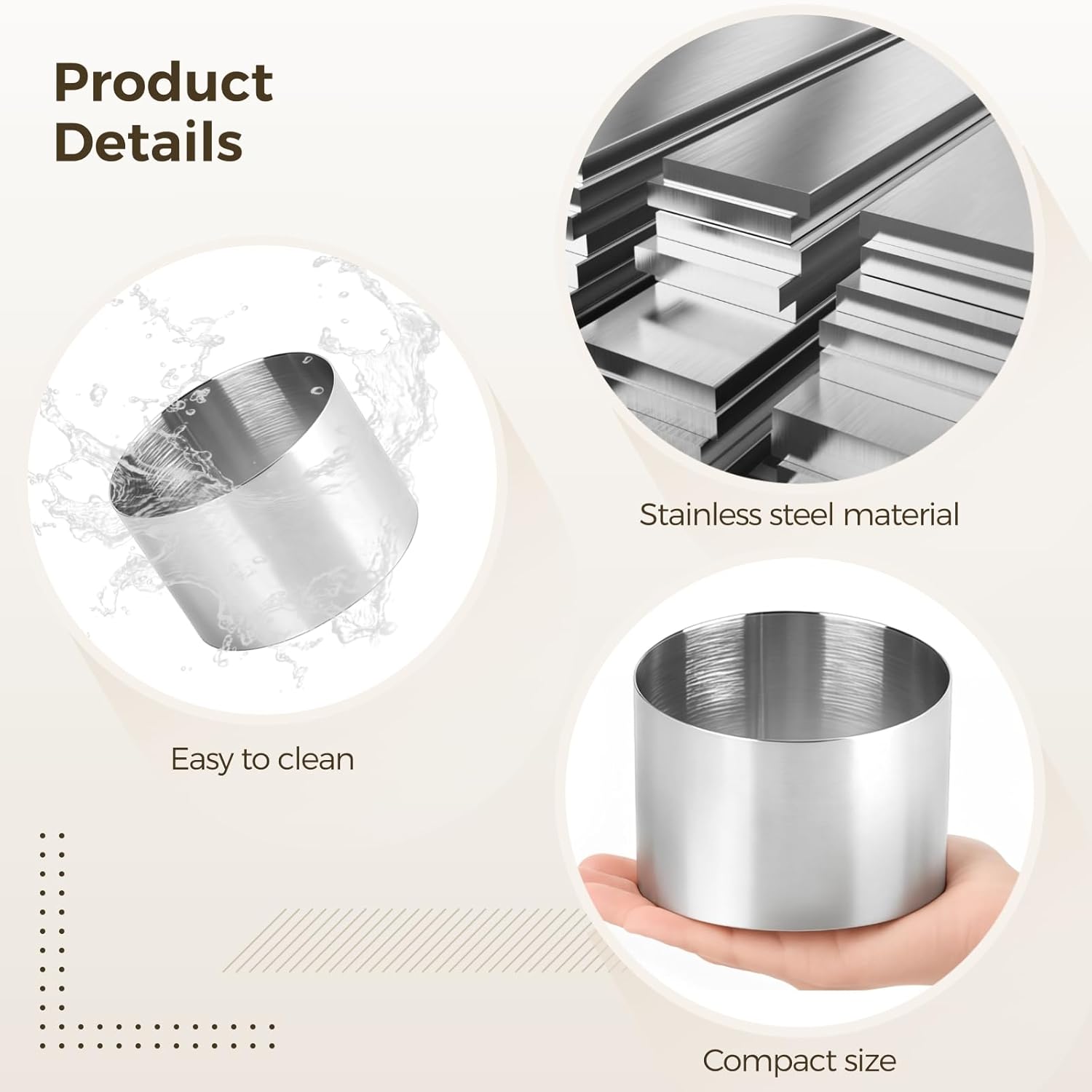 8 Pcs Stainless Steel Thickened Cake Ring Molds, Batch Round Mousse Baking Molds Including 6 Molds, 1 Press Plate & 1 Tray, Suitable for Mini Cheesecakes and Layered Cakes