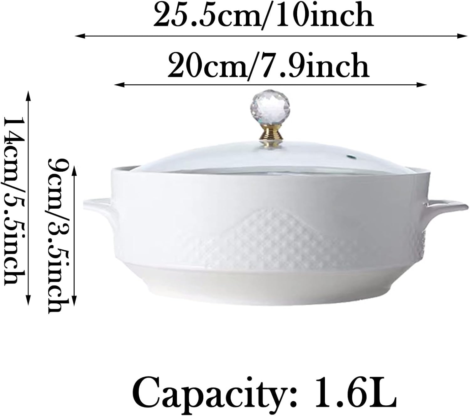 Soup Tureen with Glass Lid and Spoon,Large Capacity Ceramic Serving Soup Bowl,Porcelain Serving Soup Bowls with Lid White Round Bowl