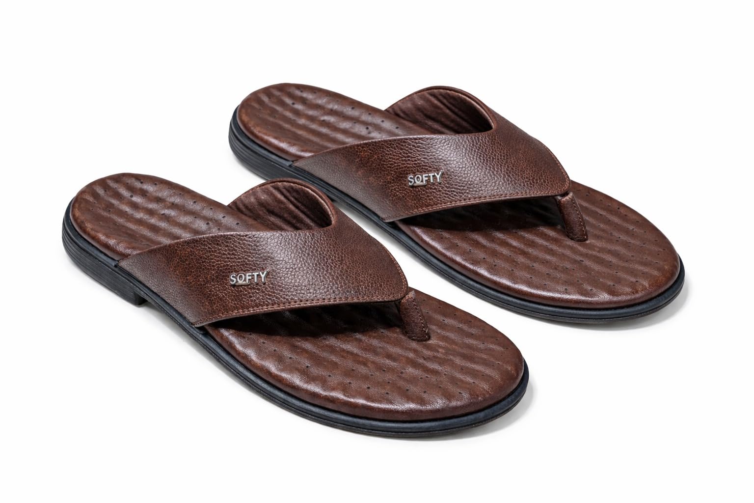 DISHO Enterprises Men's Flip Flops, Brown, Textured Footbed, Comfortable Casual Thong Sandals-image-33