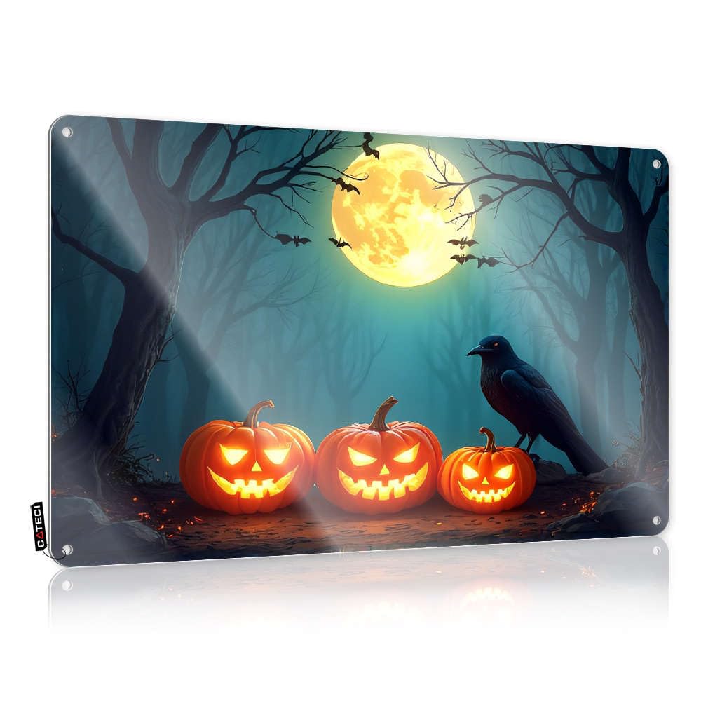 Vintage Poster Pretty Door Gift For Girlfriend Halloween Pumpkins, Bats, And A Crow Under A Full Moon In A Spooky Forest. - Vintage Wall Decor For Gym(30X40CM)