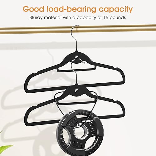 Miniatura 2 de Perchas de terciopelo para ropa, delgadas, apilables, antideslizantes, color negro, para ahorrar espacio, perchas resistentes para adultos con