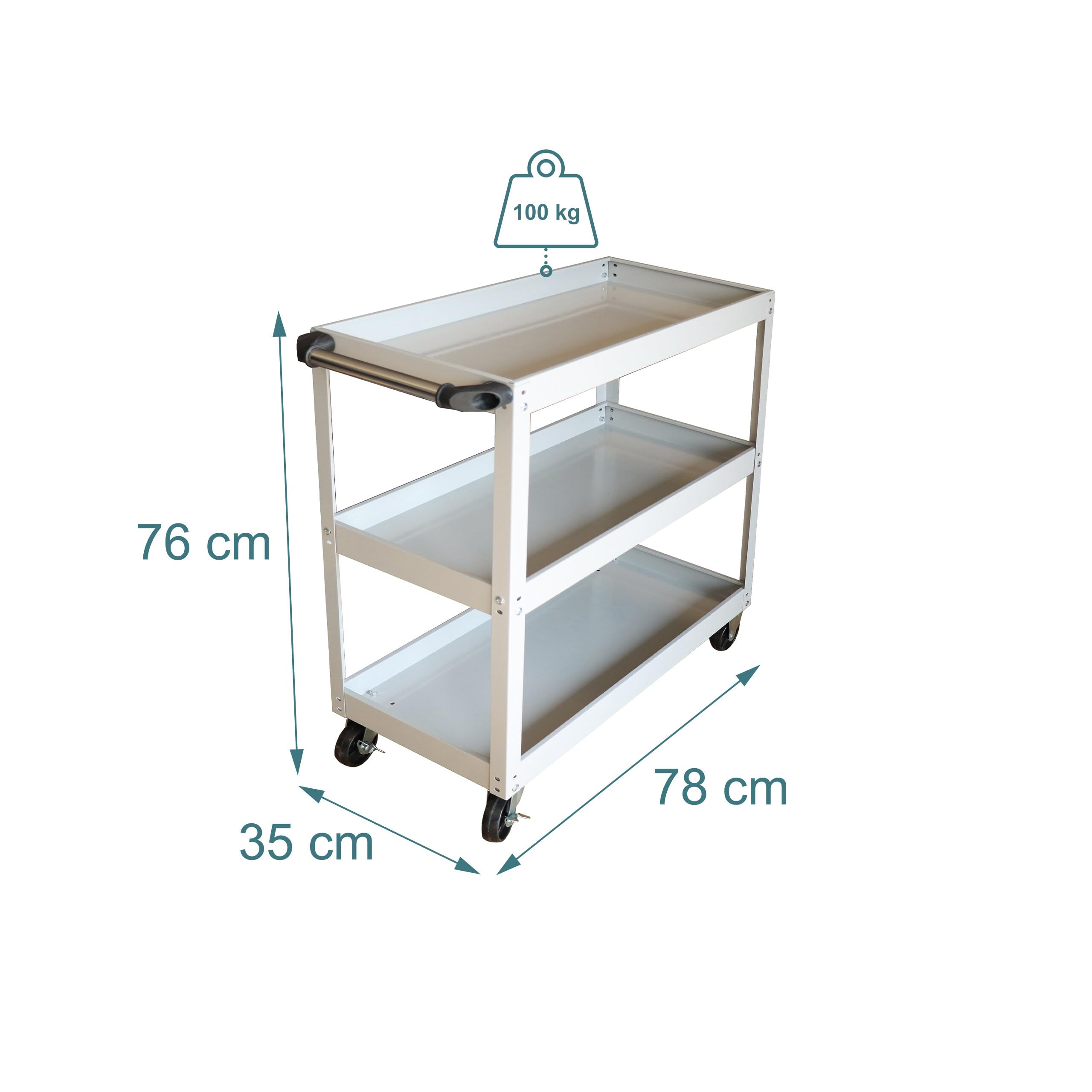 Relaxdays Carro de Taller móvil con Herramientas, 3 Niveles, hasta 100 kg, Gris, 78x76x35 cm