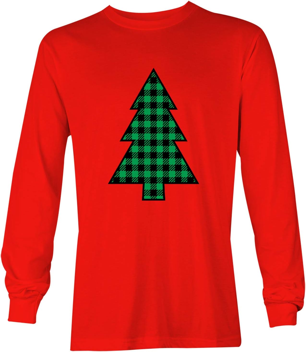Plaid Pattern Christmas Tree - Xmas Lights Unisex Long Sleeve Shirt