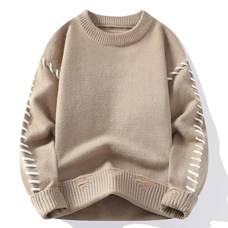 Men's Autumn Winter Solid Color Loose Knit Sweater Top Pullover3
