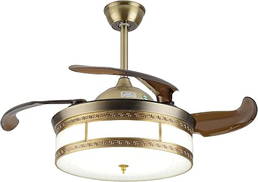 OUKANING 42" Fandaliers Ceiling Fan, Fan Retractable Blades w/Remote Control for Living Room/Restaurant/Bedroom, 3 Color 3 Speed Change,Silent Motor, Timing Colorful Painted