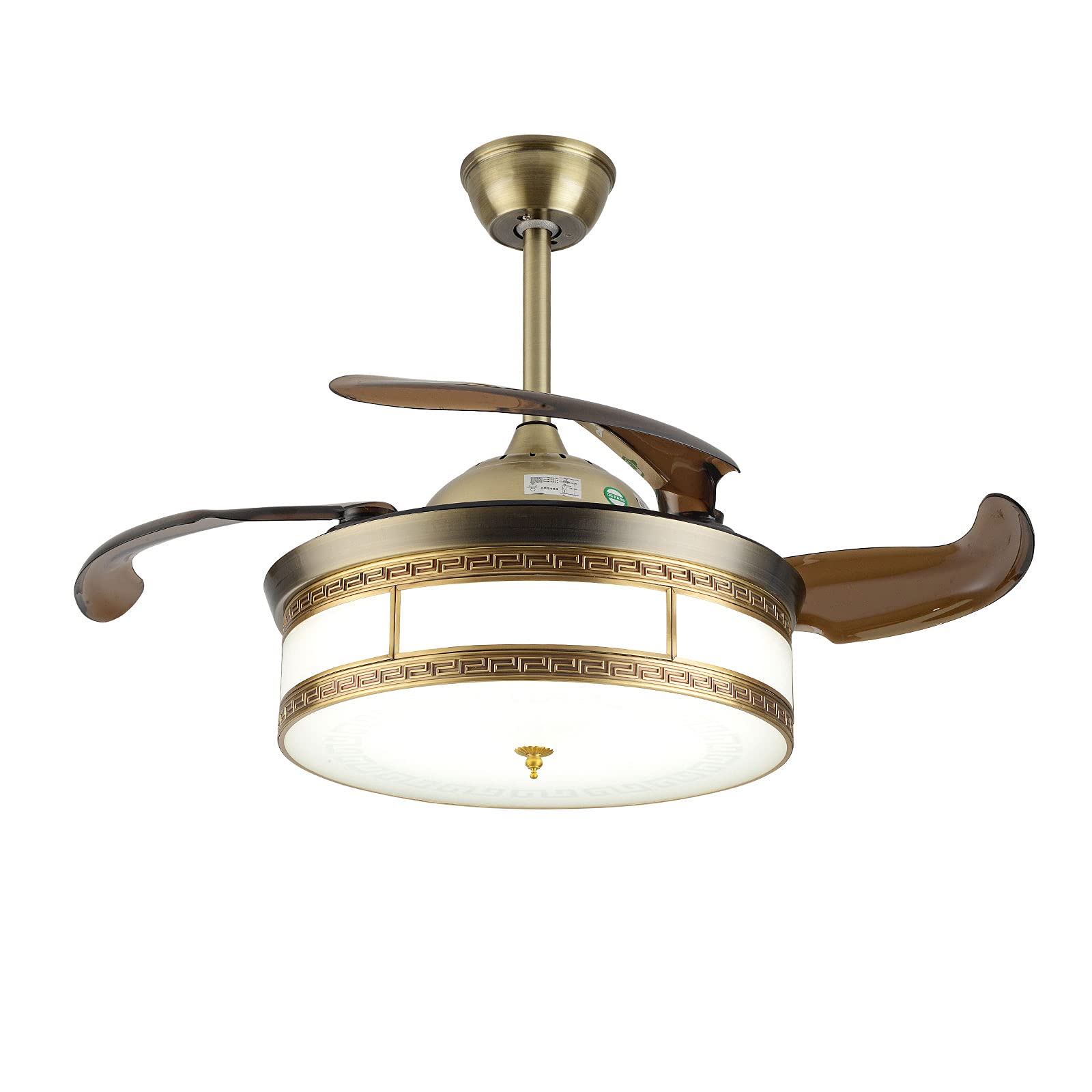 Dimensions of the OUKANING 42-inch Fandelier Ceiling Fan, showing a 42-inch diameter and 15.7-inch height.